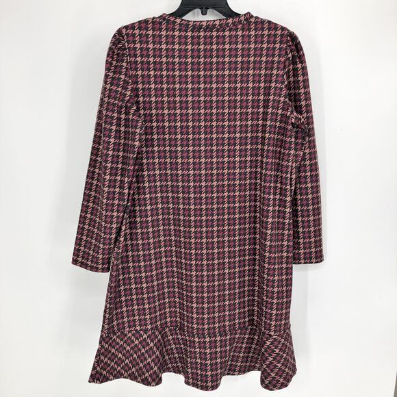 ANNE KLEIN Women Knit Shift Dress 10-12 Large Pink Black Houndstooth Stretch NWT - Picture 5 of 8